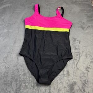 MSTUMING Swimsuit Womens XL Black Pink One Piece Colorblock Stretch Bathing Suit